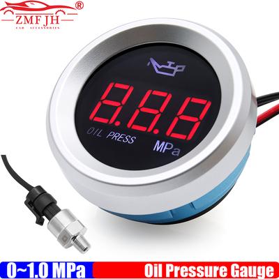 ZMFJH 0-1.00MPa Oil Pressure Gauge with Sensor 10mm Red LED Light Oil Press Meter Flashing Alarm for Universal Car Boat DC12V24V