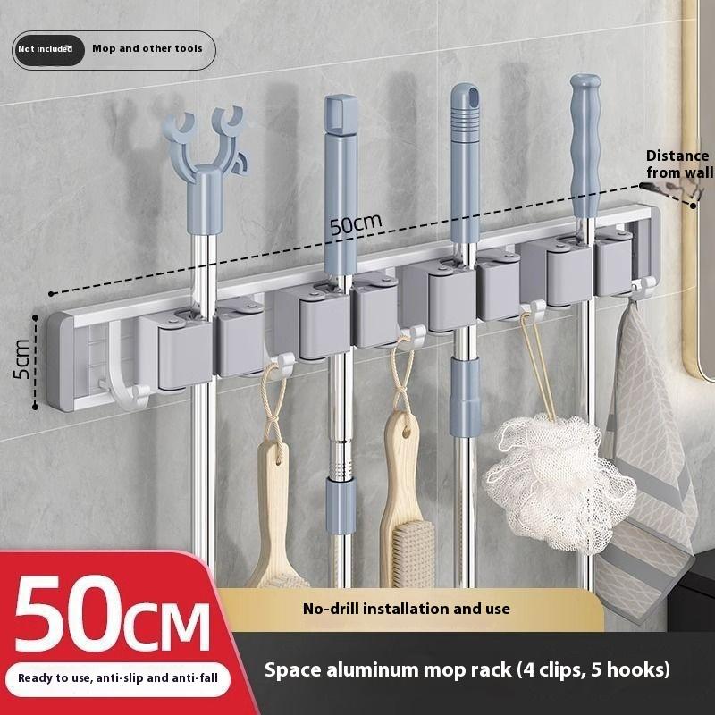 Organizer Wall Mounted Broom Holder Mop Clip Stand Brush Rack Hanging Pipe Hook Kitchen Storage Bathroom Accessories Tools