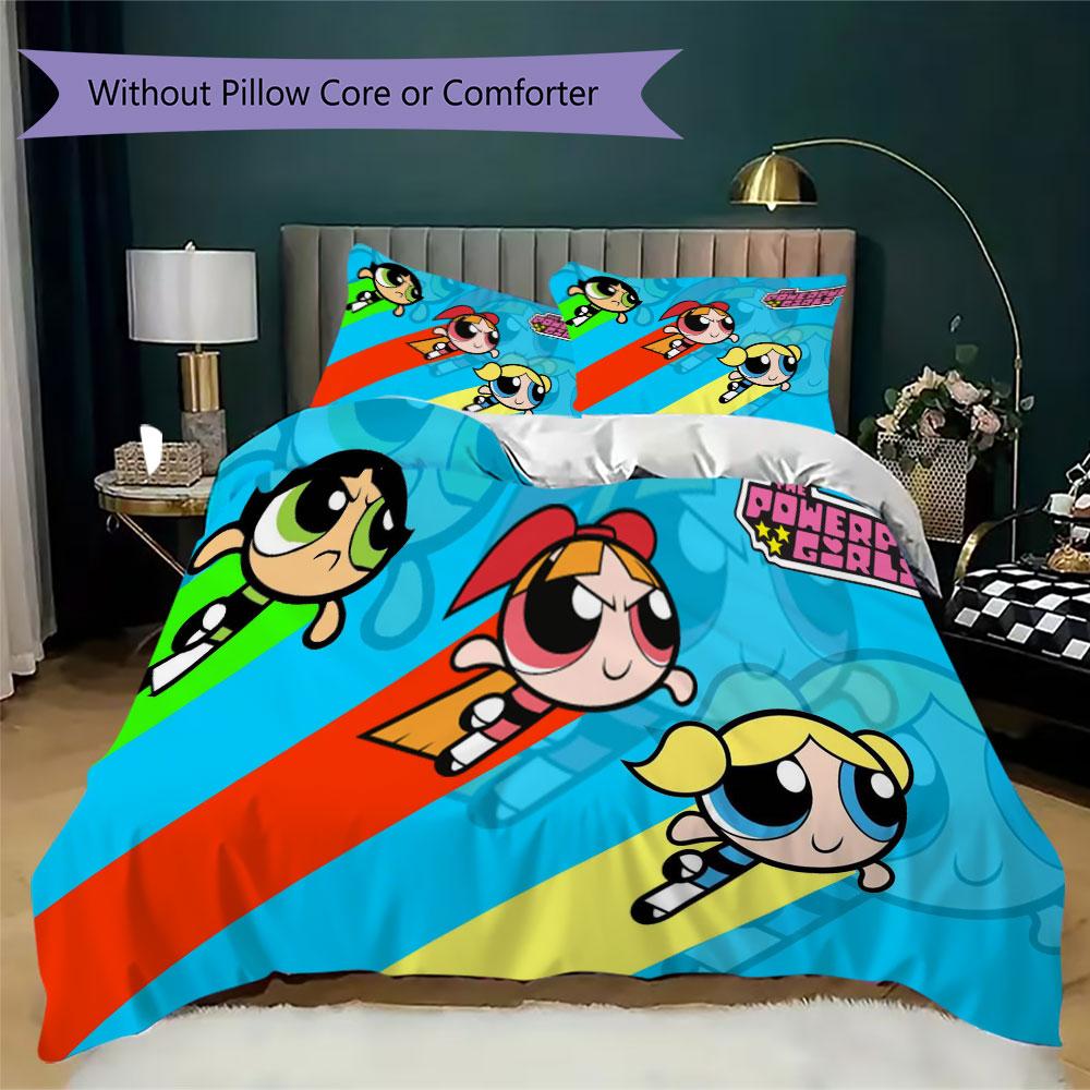 Powerpuff Girls Cartoon Prints bedding, duvet cover and pillowcases, birthday gift (1 duvet cover + 2 pillowcases, pillow insert not included)JM009