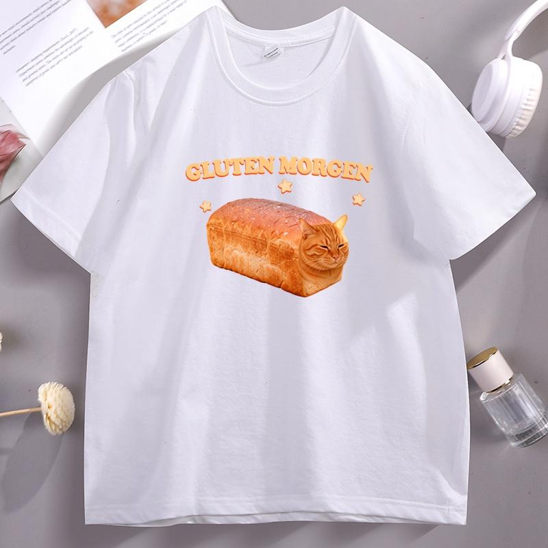 Gluten Morgen Funny Cat Loaf Tshirt Unisex WoUnisex Funny Cat Printed Tshirt Comfortable Round Neck Short Sleeve Tees Clothing Tops