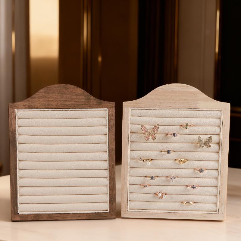 Wooden Ring Display Stand Soft Velvet Lining Large Capacity Smooth Finish Jewelry Rack for Commercial Personal Jewelry Display
