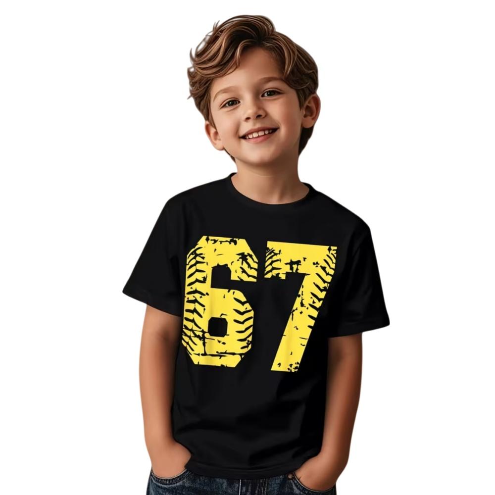 6 7 Letter Children's T-Shirts Cool Digital Print Boys Girls Summer Short Sleeve Casual Crew Neck Top Street Children's Clothing