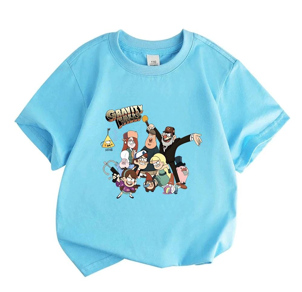 Kids Boys Girls Crew Neck Short Sleeve 100% Cotton T-Shirt, Funny Gravity Animation Character Print Casual Comfortable Tee for Daily Outdoor Playwear