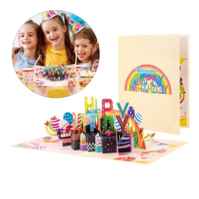 Elegant 3D Popup Birthday Greeting Card with Rainbow Theme Colorful Design Perfect Gift for Women Men and Children