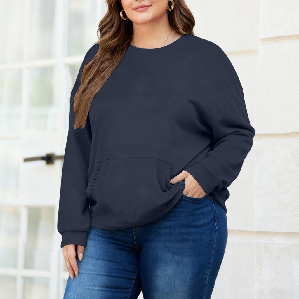 Plus Size Sweatshirt För Kvinnor Oversized Crewneck Långärmad Pullover Toppar