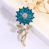 1PC Stylish Plant Brooch for Jackets Unique Sunflower Jewelry Accessory Handmade Drip Resin Brooch Shiny Rhinestone Flower Pin