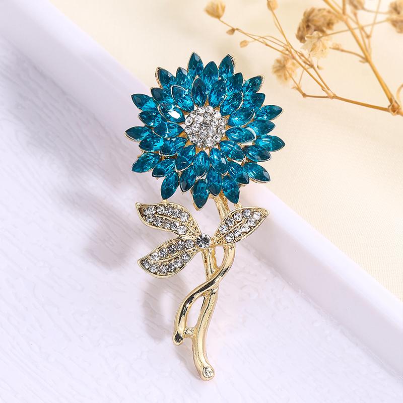 1PC Stylish Plant Brooch for Jackets Unique Sunflower Jewelry Accessory Handmade Drip Resin Brooch Shiny Rhinestone Flower Pin