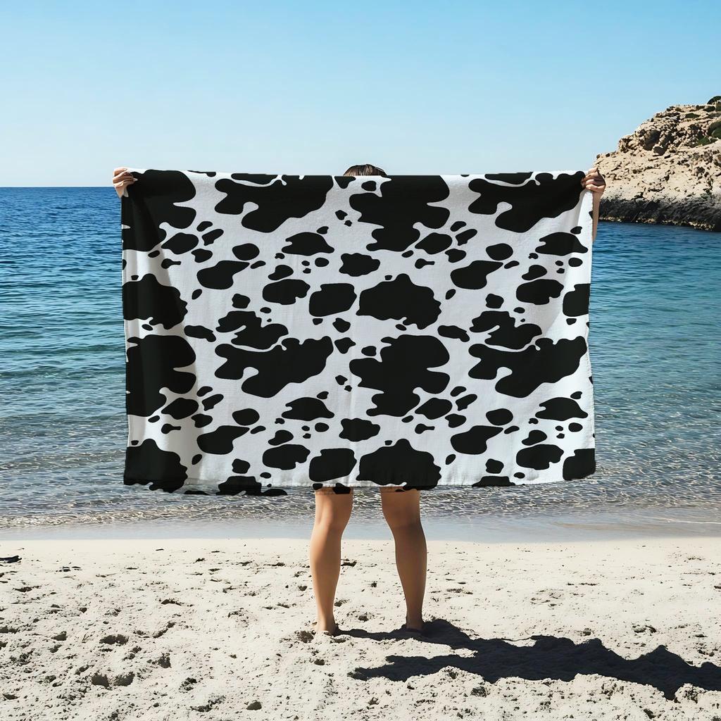 Black White Print Cow Anime Beach Swimming Towel Soft Absorbent Washcloth Children's Gifts For Kids Travel Camping Gym