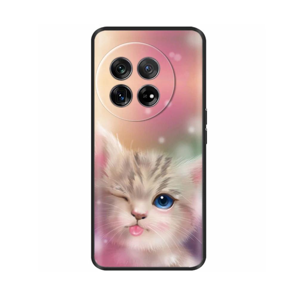 Painted Cover For OnePlus 12 Case Black Silicone Soft Luxury Phone Back Cover For One Plus 12 OnePlus12 5G Fundas Cases Hoesje