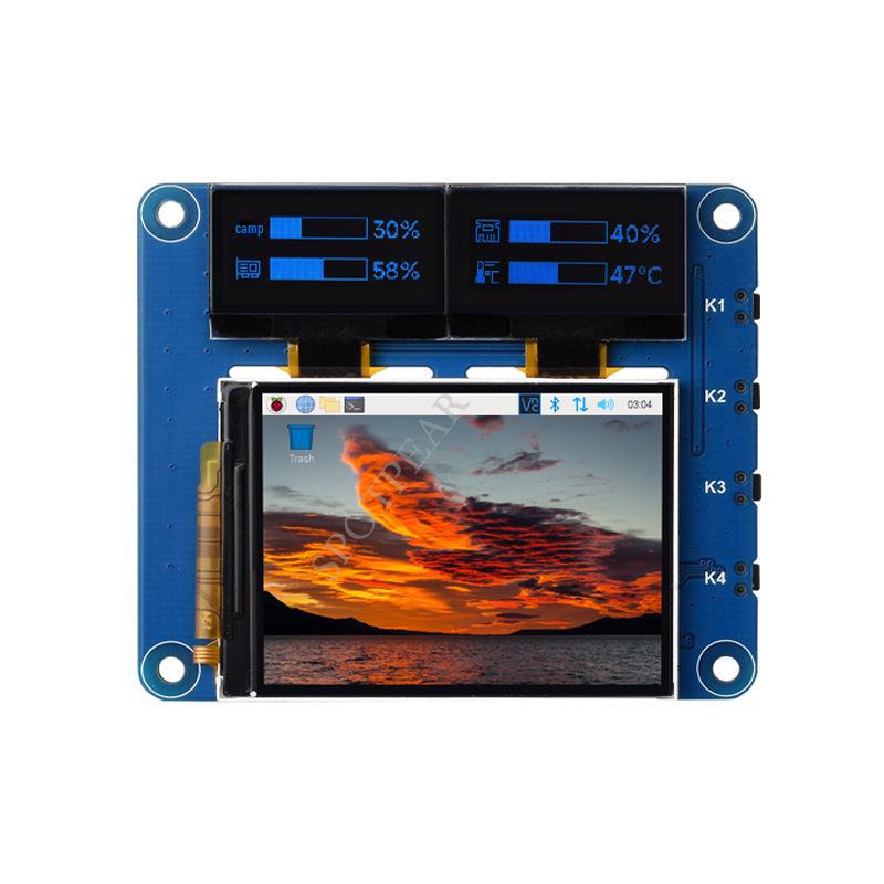 Raspberry Pi Triple Screen Kit: 2" LCD IPS, 0.96" Blue OLED, Dual Sub-Screen GPIO Expansion Board