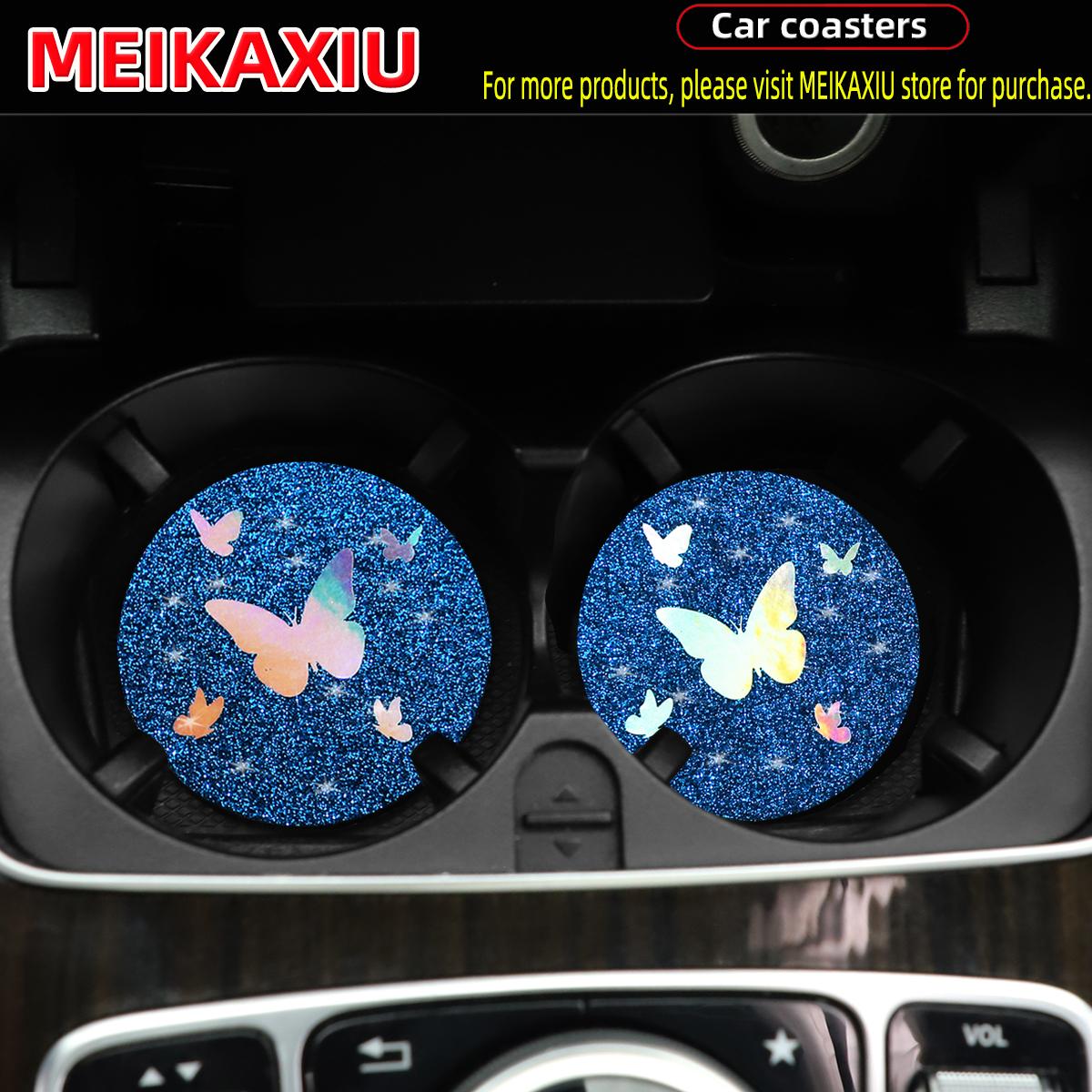 

Car water cup pad with colorful butterflies and glittering effect. Blingbling . Set of two for car interior decoration. Other синій
