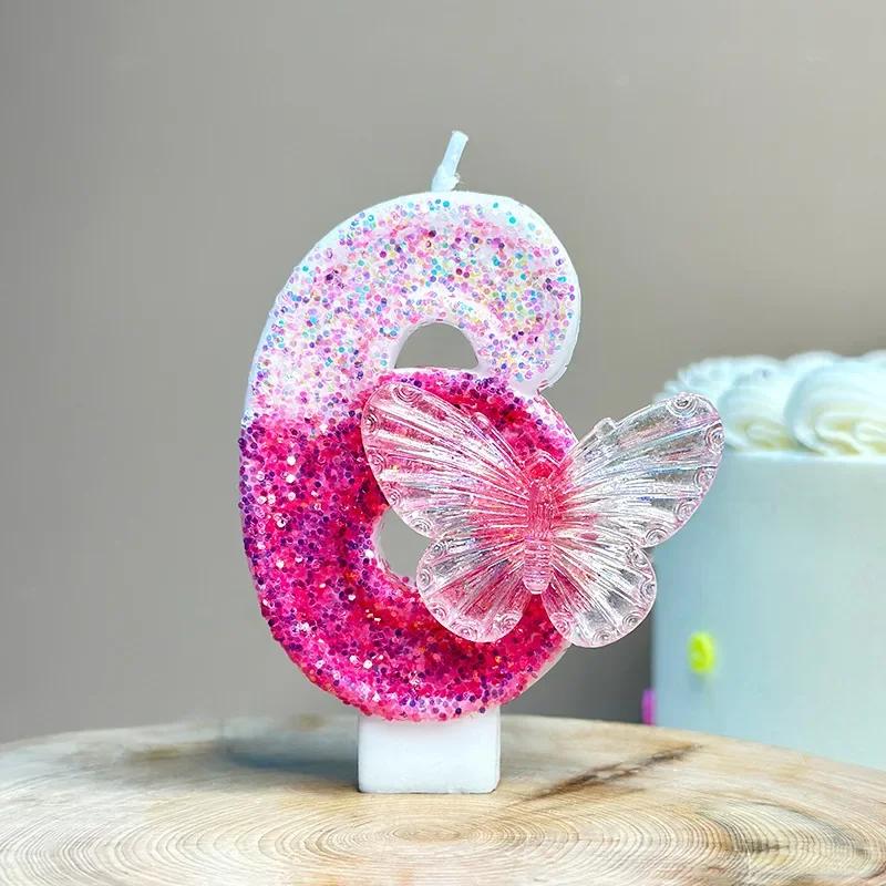 0-9 Number Cake Candles Party Supplies Purple Butterflies Candles Accessories Cake Shop Props Valentine's Anniversary Candles