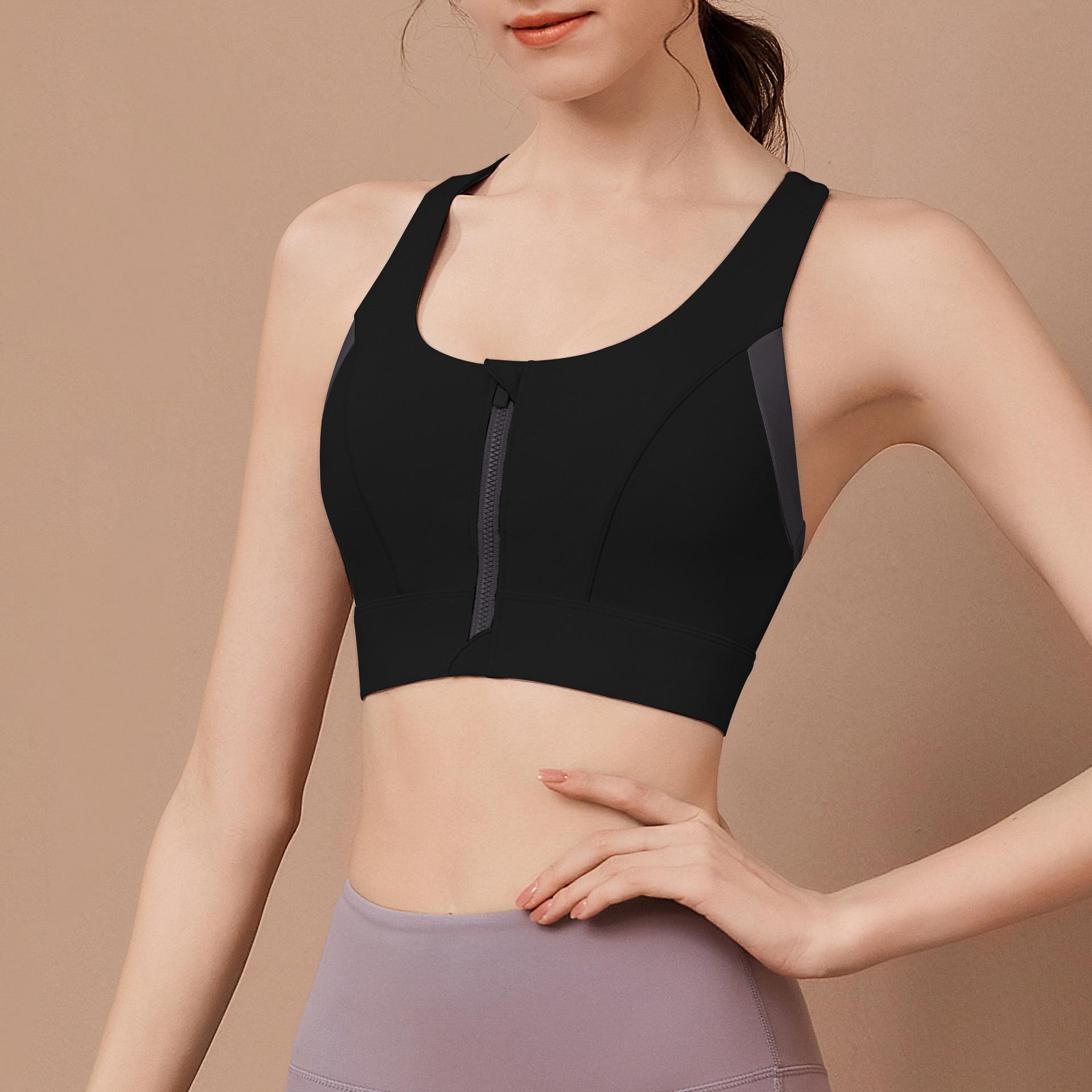 

Женская мода пэчворк спереди молния борцовка спортивный бюстгальтер для бега пуш-ап фитнес бюстгальтер красота спина йога жилет XL чёрный