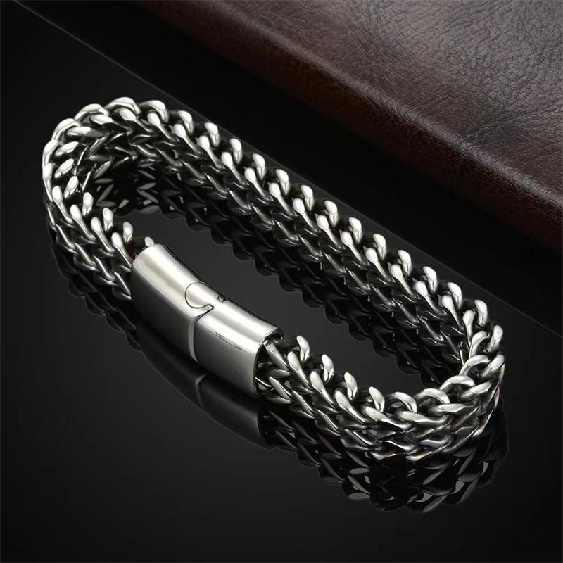 Stainless Steel Braided Double Row Front and Rear Fish Scale Alloy Magnetic Buckle Bracelet with Keel Jewelry Gifts Wholesale