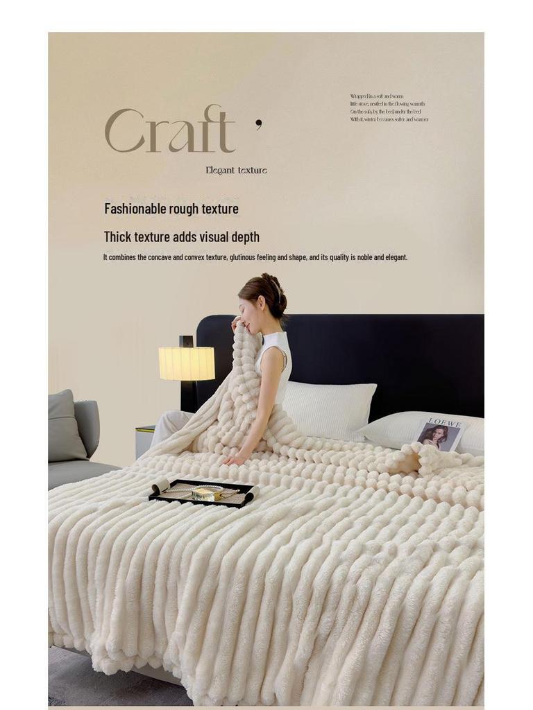 Nordic Style 4cm Rabbit Plush Drawstring Blanket for Sofa or Office