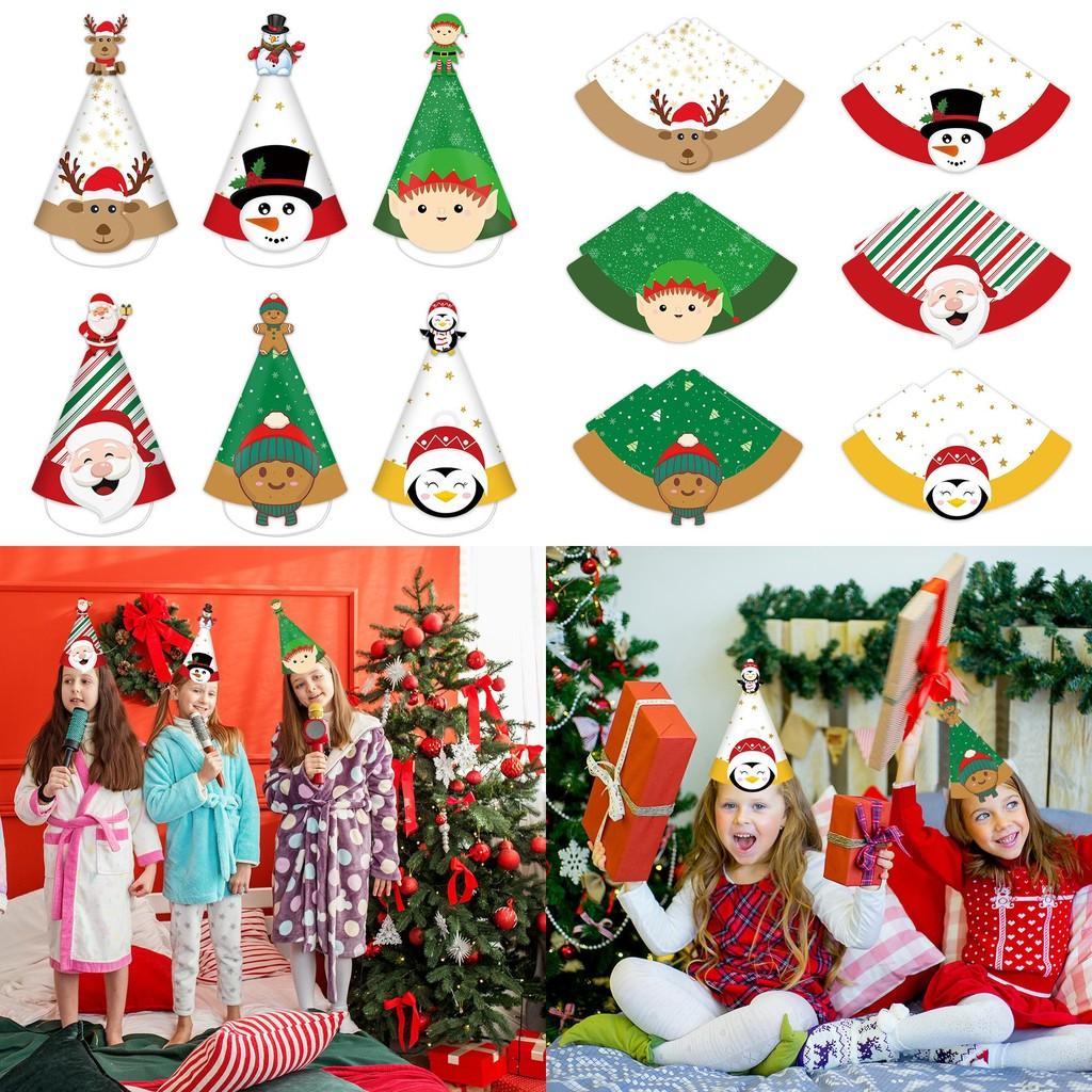 Christmas Santa Festive Claus Reindeer Paper Triangle Hat Set Party Props Photo