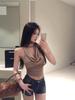 Khaki Backless Cowl Neck Halter Tank Top - Women's Summer Sleeveless Top