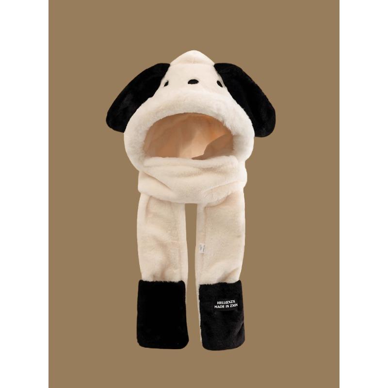 

New Autumn and Winter Cute Puppy Hat for Women Three-piece Set Plush Plush Plush Thickened Warm Cute One Piece Hat Adjustable
