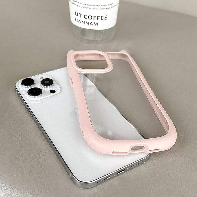 Applicable To IPhone15 Transparent Mobile Phone Case Three Dimensional Cat Ears Apple 16PM Protective Case New 1413 High End Feeling