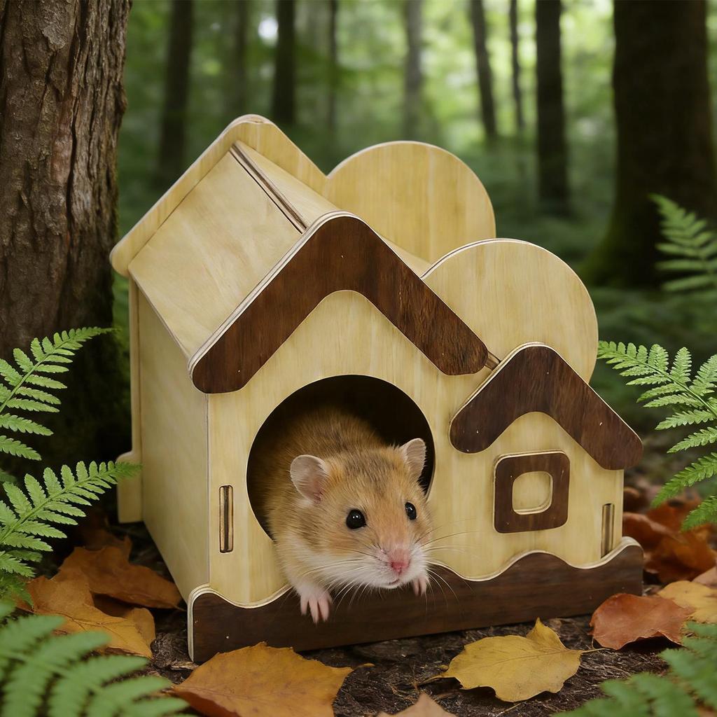 Hamster House Wooden Hut Cute Decor Wooden Hamster House Small Pet Habitat For Gerbil Bunny Chinchilla Ferret Hedgehog Sugar