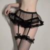 Women Sexy Lingerie Black White Mesh Transparent Garters With G Strings Adjustable Back Hasp Suspender Belt For Stockings