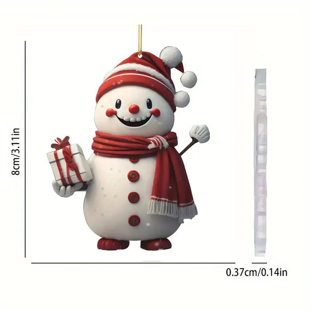 1-5PCS Snowman Christmas Tree Pendant 2D Acrylic Xmas Tree Decoration Cute Hanging Ornaments Decorative for Window Fireplace Car