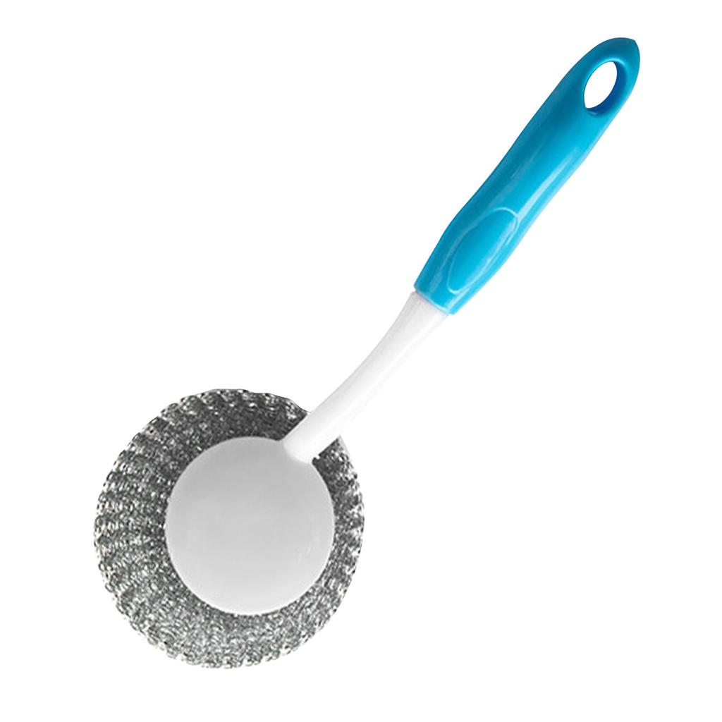Kitchen Steel Scrubber Easily Remove Oil Stains Long Handle Steel Wire Cleaning Ball for Pots Pans