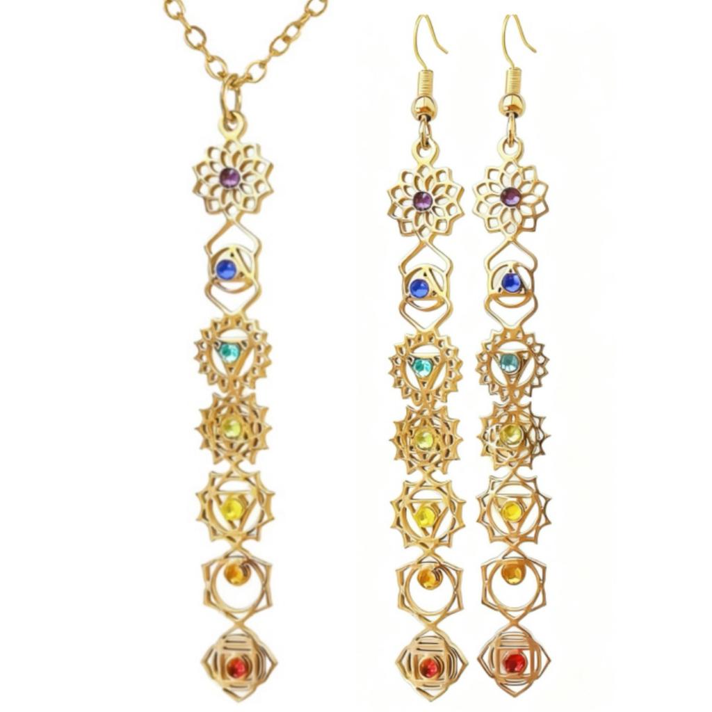 7 Chakra Drop Earrings Stainless Steel Chakras Earrings with Zircon Hindu Buddhism Yoga Meditation Jewelry Amulet Earrings