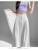 Women's White Lace Two-Piece Wide-Leg Pants with Crotch Cover - High-Waisted, Slimming, Draping, Floor-Length for Summer