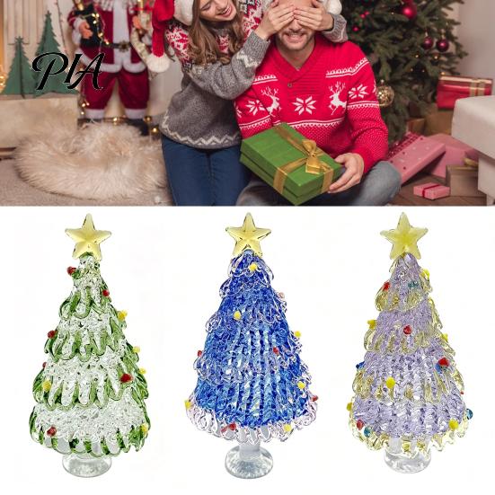 Christmas Atmosphere Decor Hand Blown Glass Tree Figurine with Golen Star, Desktop Ornament Gift Mini Xmas Ornament, Handmade Holiday Decoration