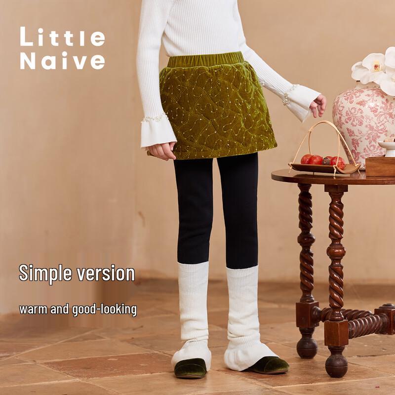 

Little Naive Girls New Chinese Style Fleece-Lined Skirt Leggings 150