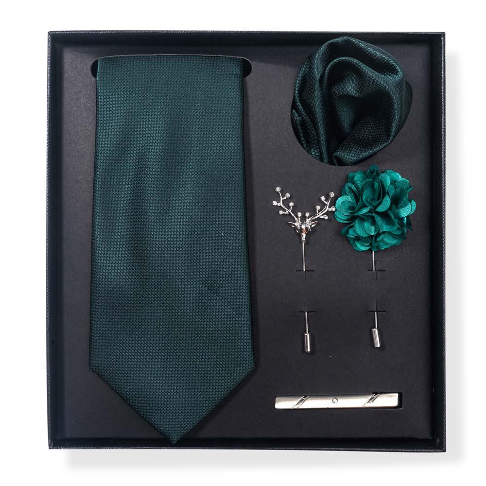 Paisley-Blumen-Krawatten-Geschenkset: Enthält Krawatte, Einstecktuch, Manschettenknöpfe, Ansteckblume und Krawattennadel in einer sechsteiligen Schachtel