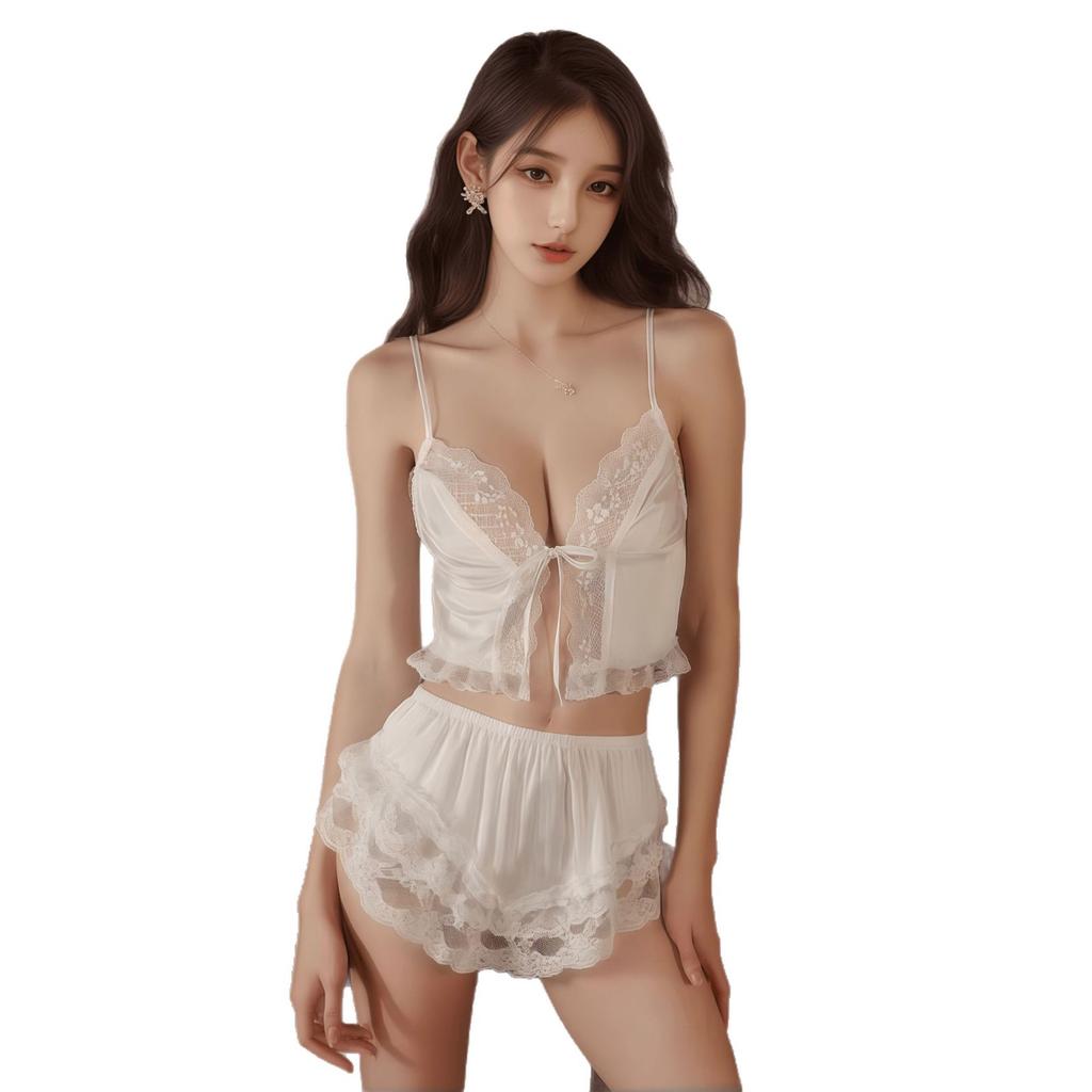 Sexy lace seduction satin pajamas women's lingerie front open tie-up pure desire nightdress set pure desire dating