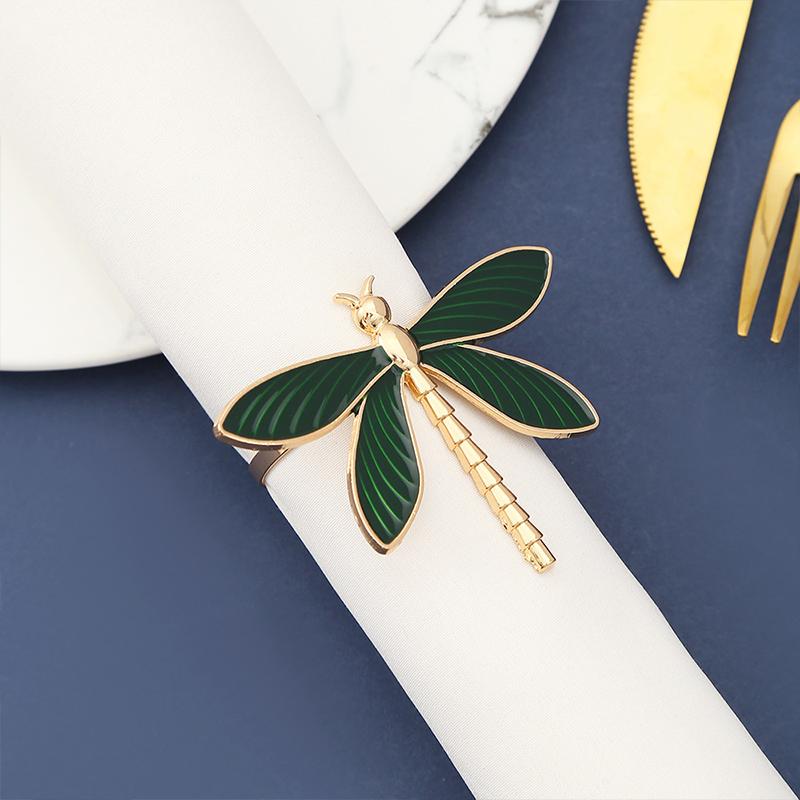 2/4Pcs Green Oil Dripping Dragonfly Home Decoration Hotel Napkin Ring Fashion Insect Napkin Ring New Metal Napkin Ring