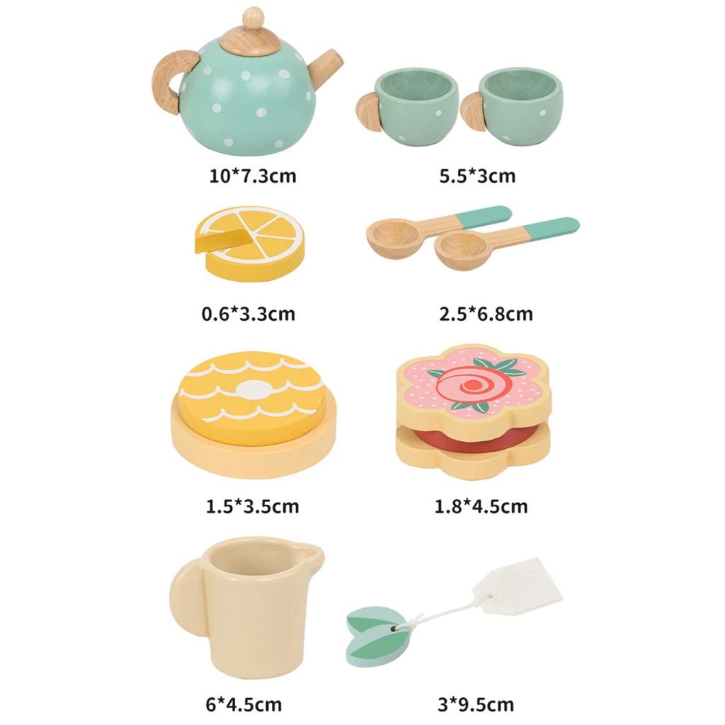 Wooden Afternoon Tea Set Toy Kitchen Accessories Tea Party Food Play Early Educational Toys for Toddlers Girls Boys Kids Gifts