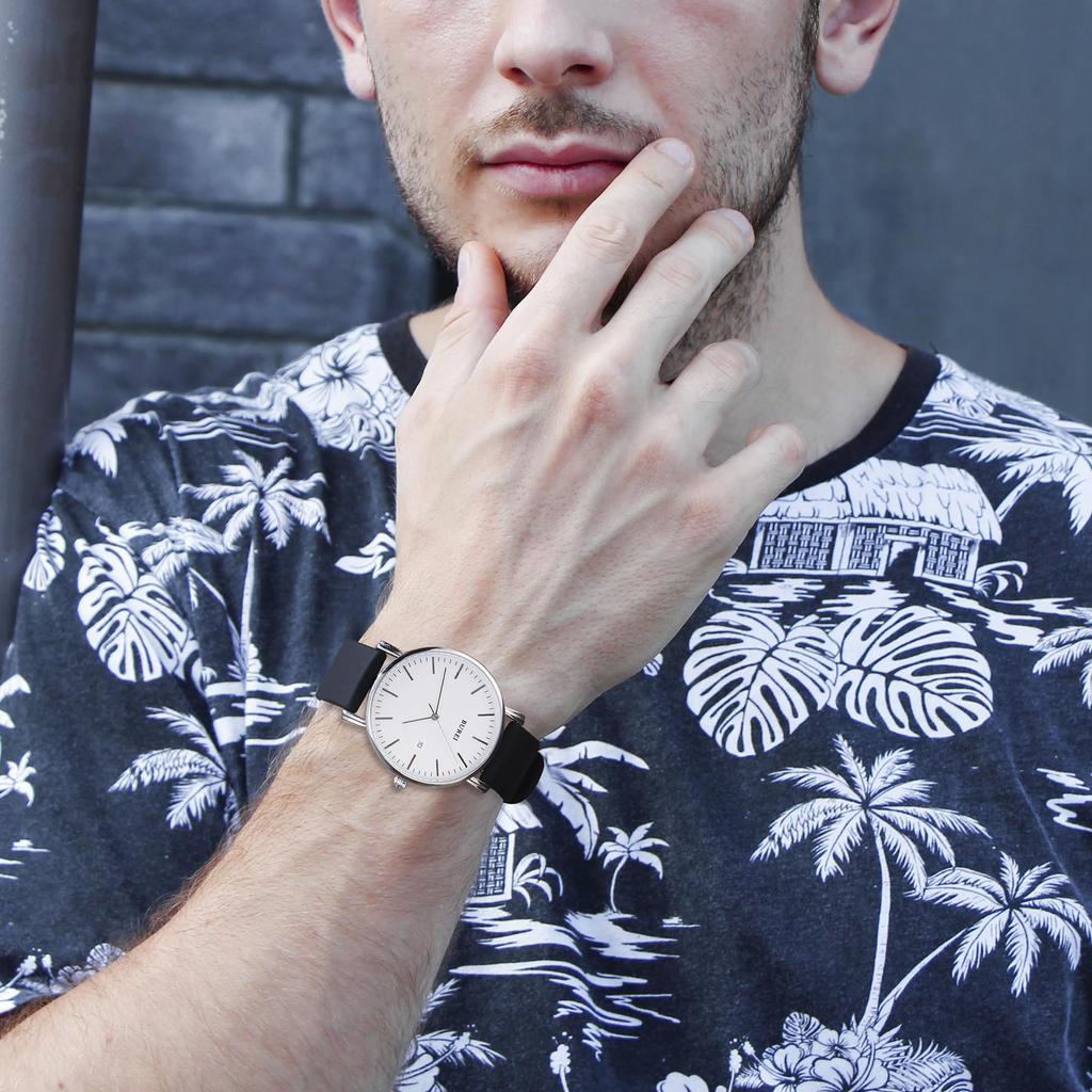 BUREI Men's Watch, Simple Analog, Waterproof, Quartz Movement, Date Display, Lightweight, Stylish, Business, Popular Brand, Black Silica Gel Strap (Wh