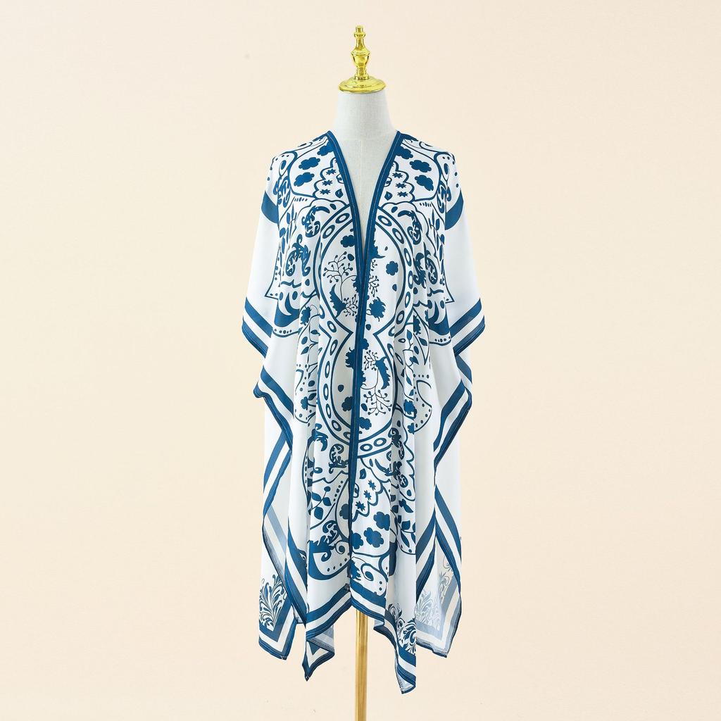 Ethnic Style Spring and Summer Long Chiffon Black and Red Two-color Play Sunscreen Blouse Comfortable High Quality Unique Personalized Clothes
