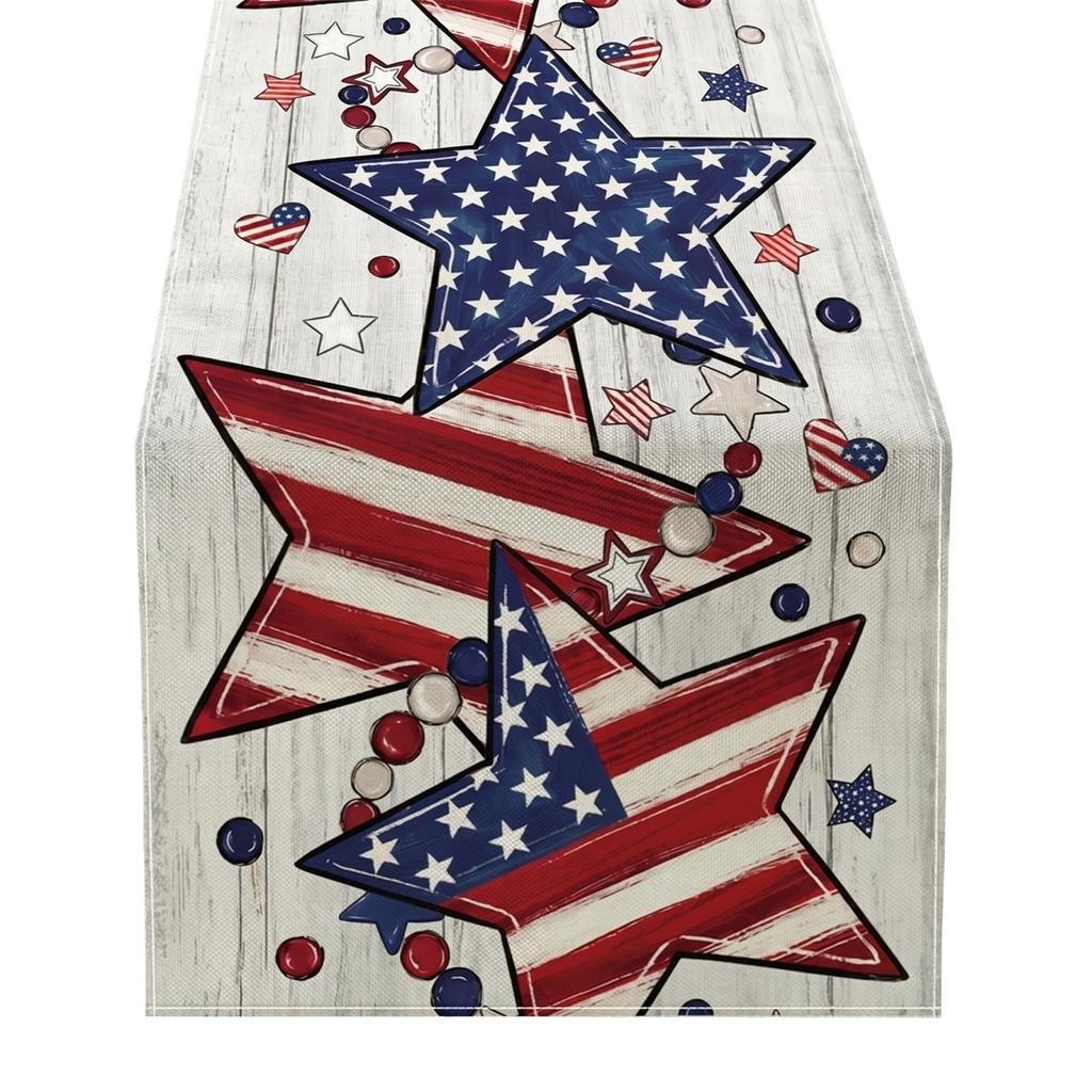 6. US 0th Anniversary Kitchen Decor Table Runner, US Independence Day Premium Tablecloth