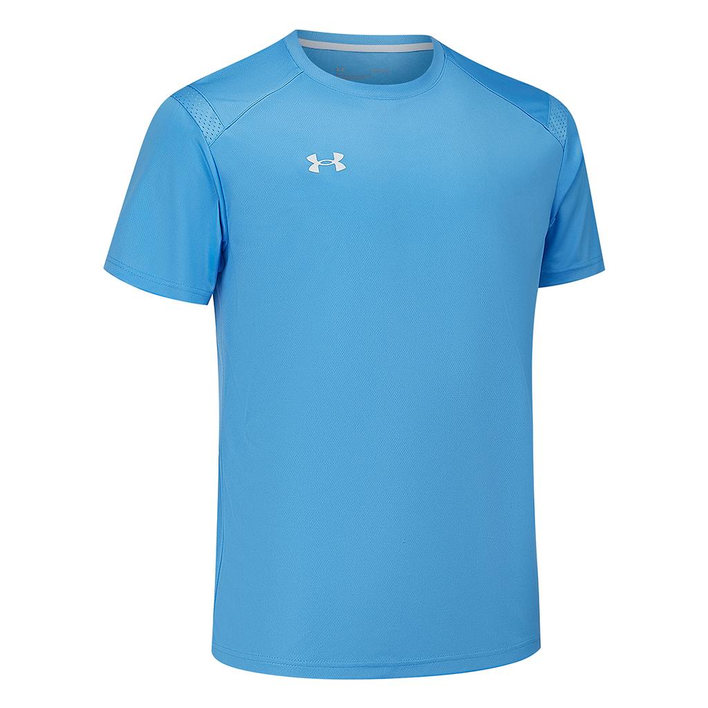 Under Armour Casual Solid Color Sports Jersey Knit Crew Neck Short Sleeve T-Shirt Unisex Tops Manchester-Blue 21500525-465