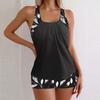 2024 Women's Slimming Split Swimsuit: European & American Style, Sleeveless, Printed, Flat-Leg Shorts, Tankini.