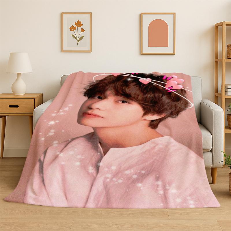Kpop B-BTS Kim Tae Hyung V Couverture en Flanelle Douce Chaude Jetée pour Chambre Salon Lit Voyage Camping Pique-nique Cadeau Enfant