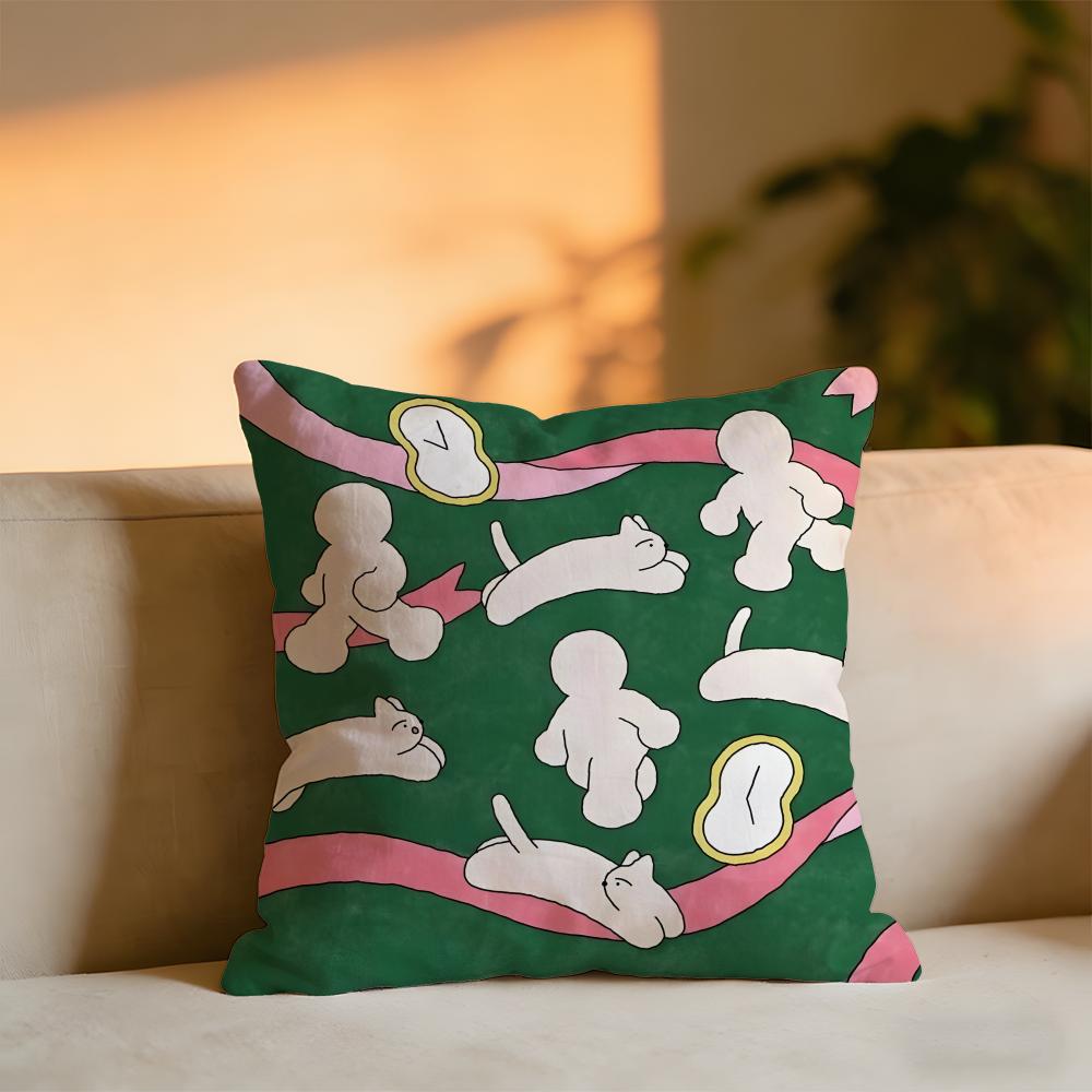 Heartwarming Illustrations By Japanese Artist Hakowasa Cushion Cover Cozy Velvet Throw PillowSoft Warm Cushion For Sofa Bed