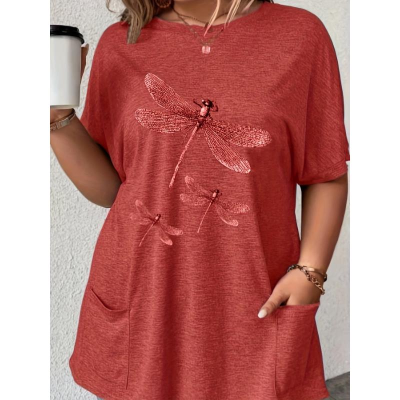 Large size women's fashionable T-shirt with pockets