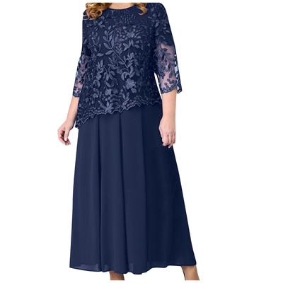 Women's Casual Fashion Lace Embroidery Patchwork Medium Length Dress