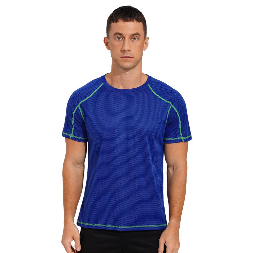 Men Breathable Ice Silk Quick Drying Short Sleeve Round Neck Running Sport Solid Color Top