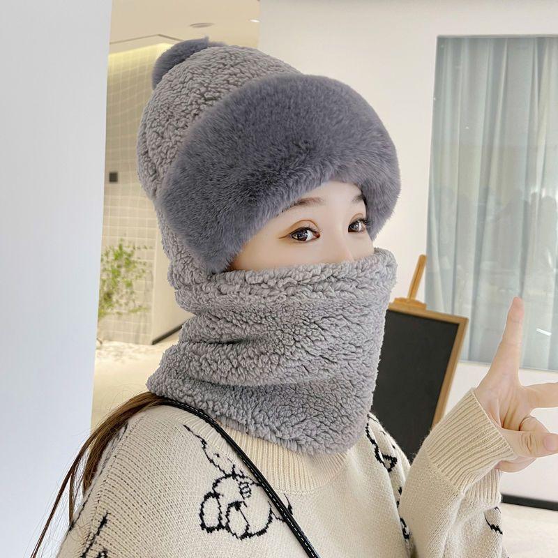 Winter Windproof Cap Outdoor Cycling Velvet Warm Ear Protection Headgear Hat Cold-proof Scarf Integrated Hairball Cap