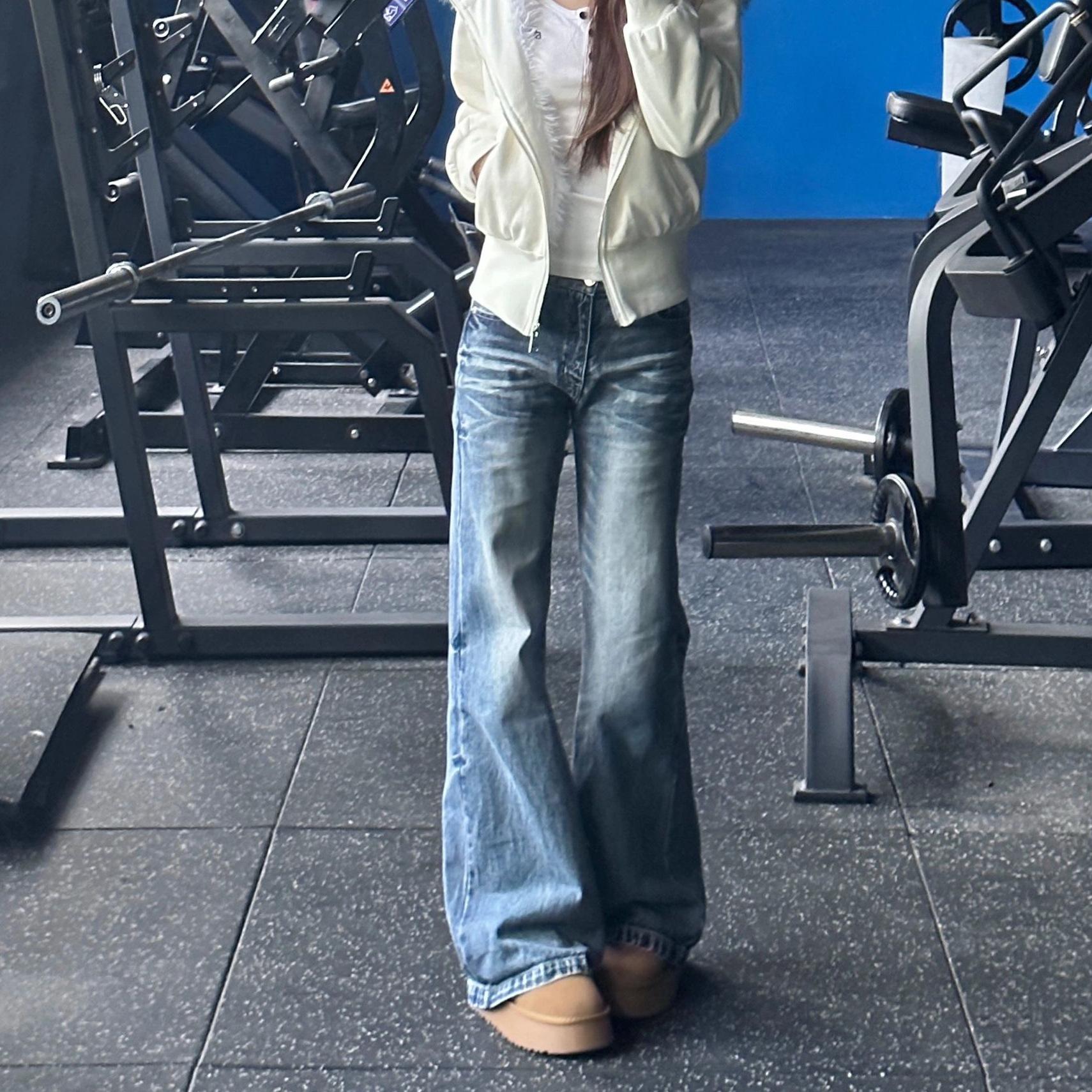 Women s Low-Waist Retro Blue Micro-Flare Jeans - 2025 Autumn/Winter Collection Extra Small синий
