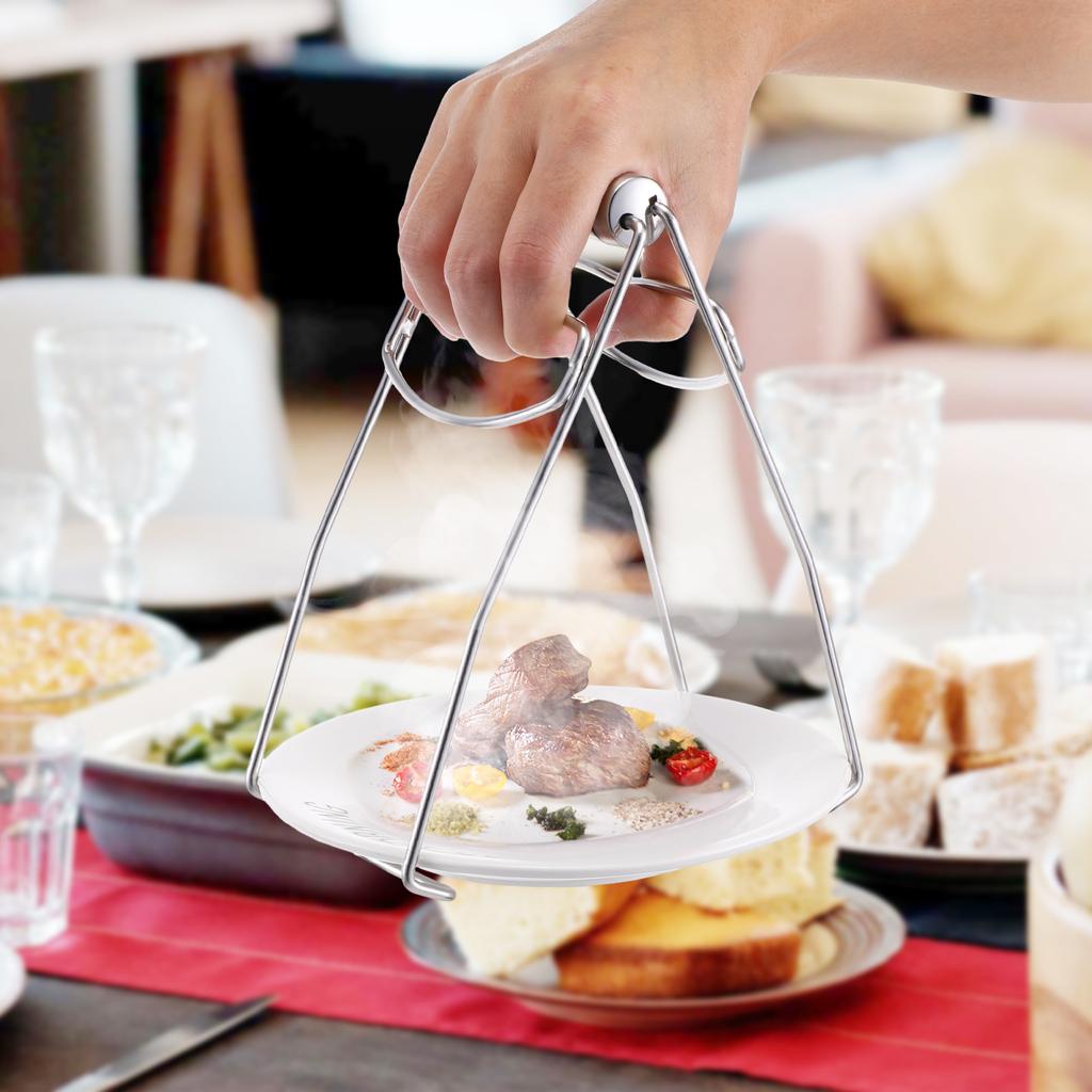 304 Rustfritt Stål Varmrett Tallerken Skål Klype Grytegriper Kjøkken Anti-Varm Dampklype Praktisk Verktøy for Sikkerhet mot Varmt