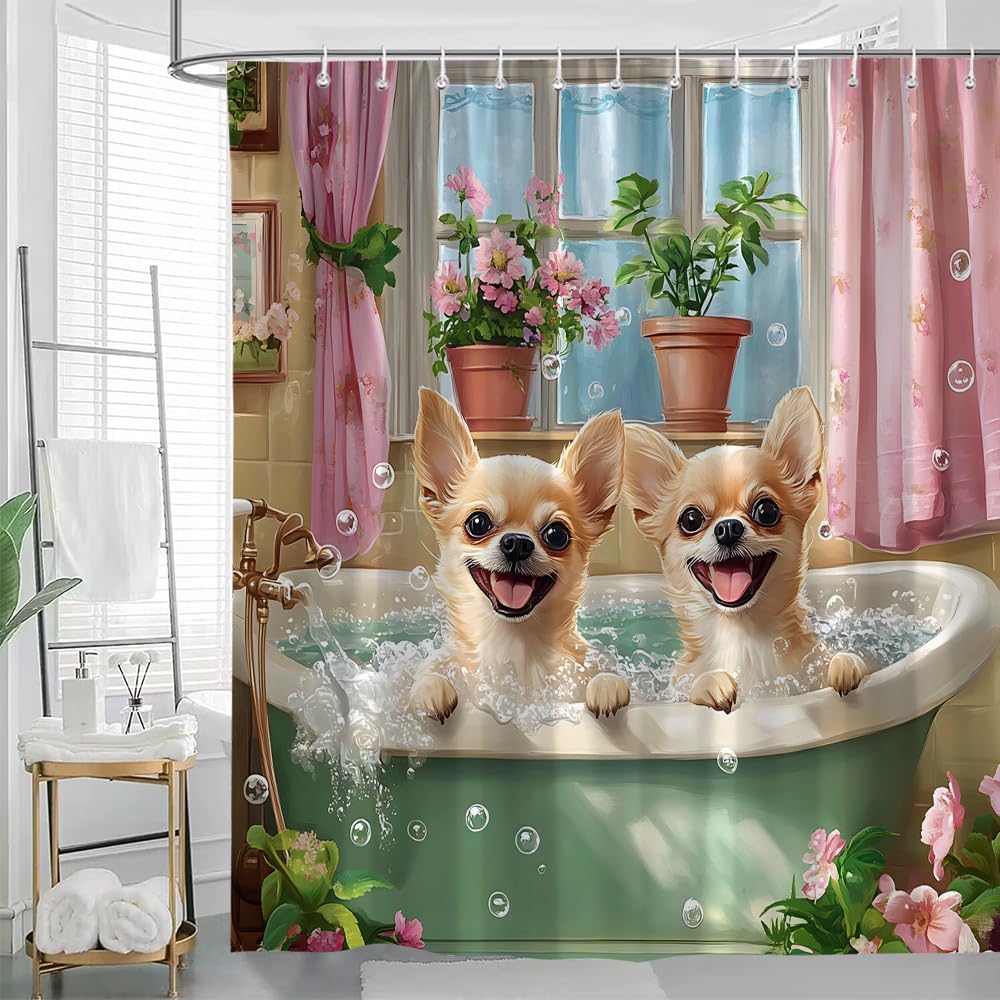 Funny Dog Shower Curtain Retro Vintage Rustic Farmhouse Turquoise Teal Animal Country Hilarious Doggy Cute Lovely Puppy Cartoon