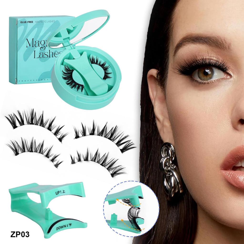New Magnetic False Eyelashes Set: Colored, Glue-Free, One-Piece Design with Integrated Box.